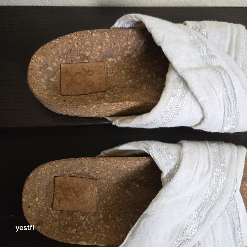 Figue criss cross cork fabric sandals slides silver white 6 - Picture 3 of 7